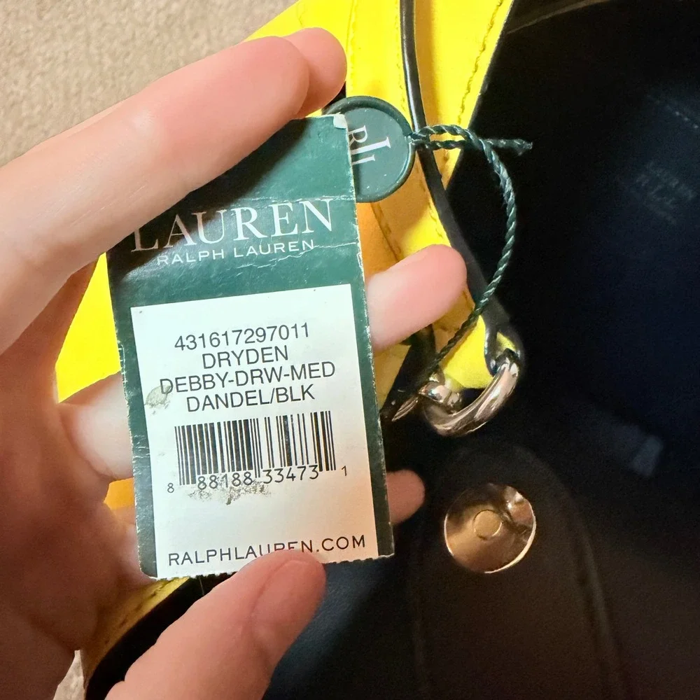 NEW Lauren Ralph Lauren Debby 100% Leather Drawstring Bucket Bag Purse Dandelion